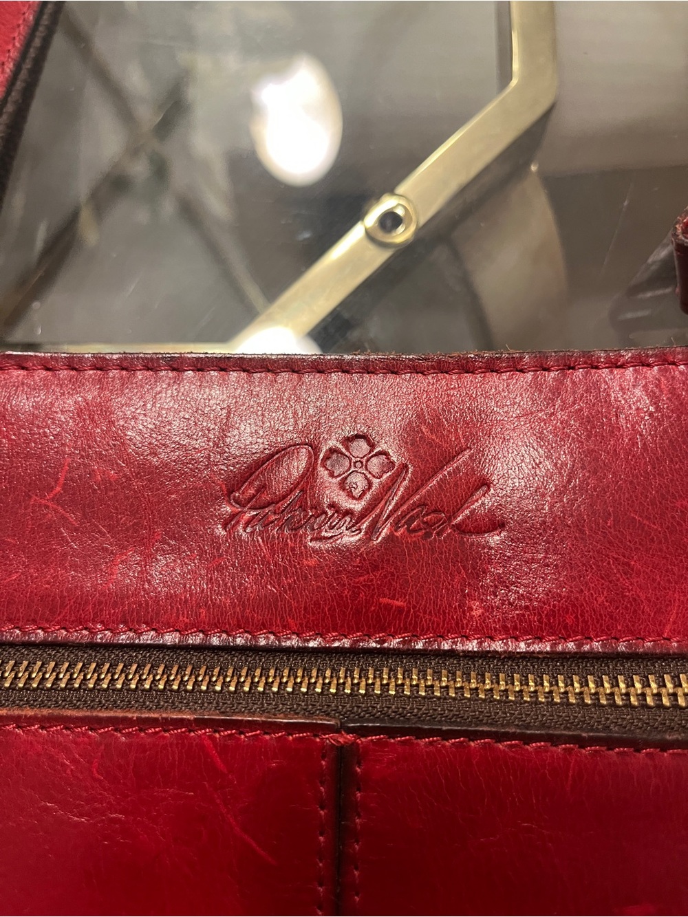 PATRICIA NASH Francesca Distressed Leather Crossbody Berry Red - Picture 3 of 5